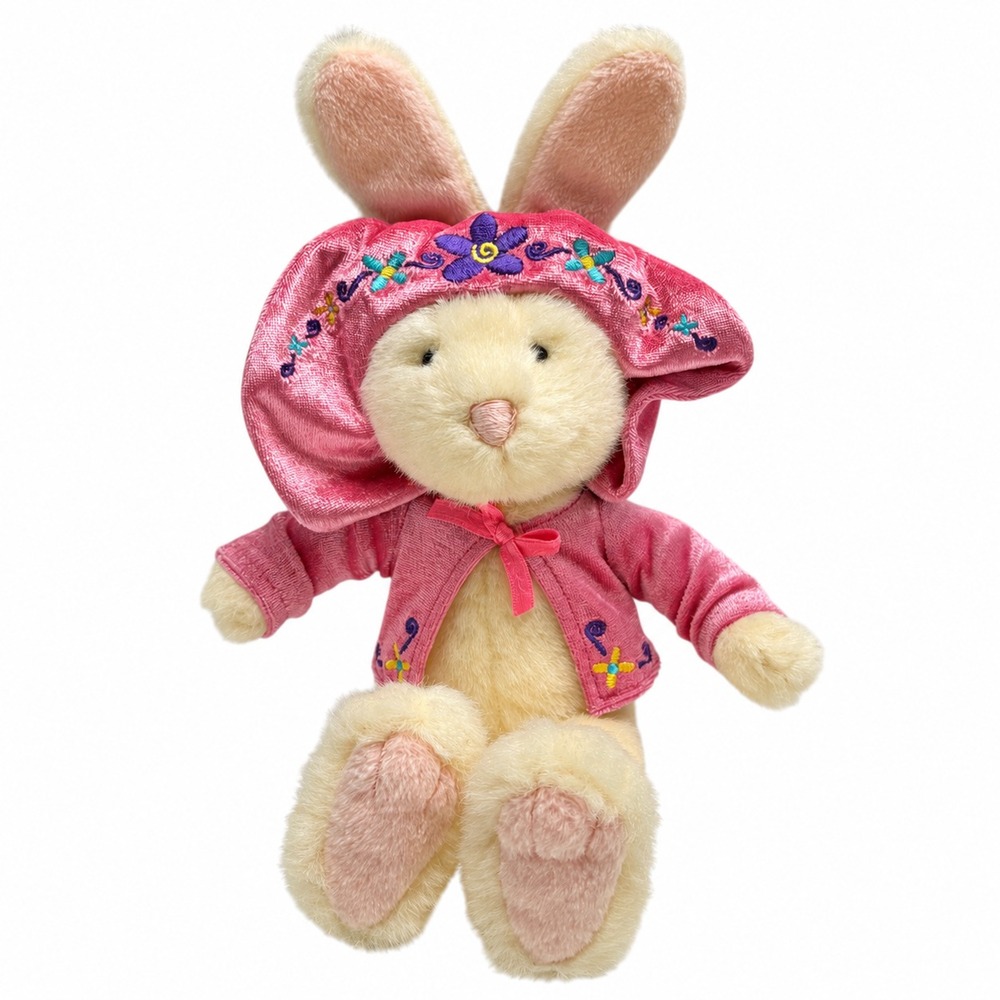 Vintage 2000 Mary Meyer Bunny Rabbit Plush 11" Pink Floral Bonnet Easter Toy